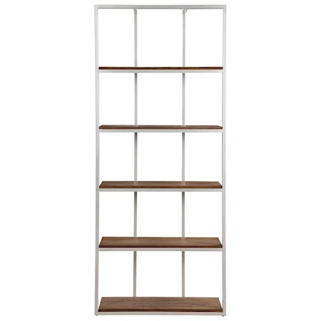 Contemporary 5-Shelf Open Bookcase with Champagne Gold Coated Silver Iron Frame